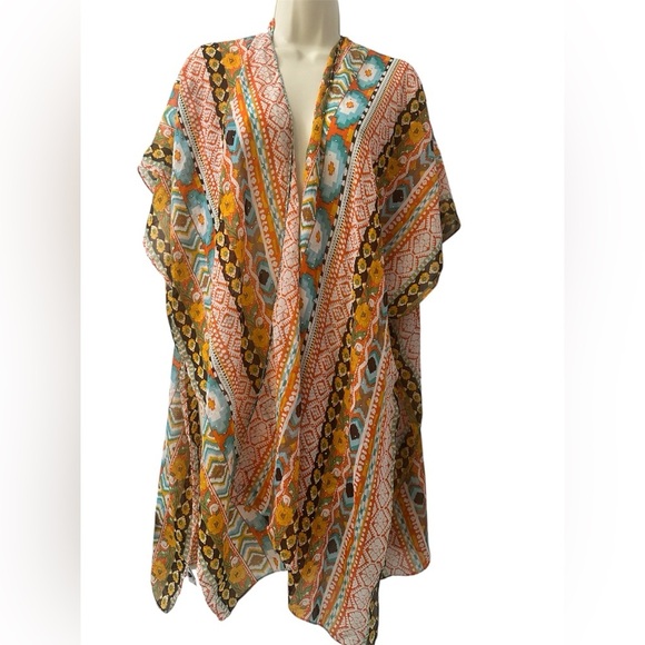 Jessica McClintock OS Sheer Boho Cover-Up Open Front Floral Festival Beach - Picture 1 of 8